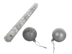 КОЛЕДНИ ИГРАЧКИ ЗА ЕЛХА ТОПКИ Ф6СМ. 12БР. В ТУБУС СРЕБЪРНО