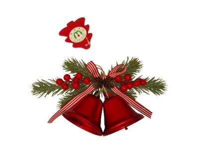 КОЛЕДНА ДЕКОРАЦИЯ КАМБАНКИ С КЛОНКА 22/13/6.5СМ. ЧЕРВЕН МАТ