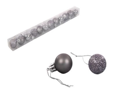 КОЛЕДНИ ИГРАЧКИ ЗА ЕЛХА ТОПКИ Ф3СМ. 12БР. В ТУБУС СИВО