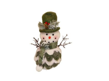 КОЛЕДНА ФИГУРА СНЕЖКО 26/13/9СМ. БЯЛО/ЗЕЛЕНО