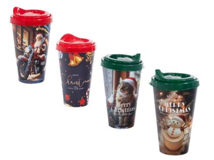 ЧАША ЗА КАФЕ С КАПАК И КОЛЕДЕН ДЕКОР 0.400Л