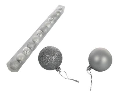 КОЛЕДНИ ИГРАЧКИ ЗА ЕЛХА ТОПКИ Ф6СМ. 12БР. В ТУБУС СРЕБЪРНО