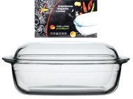 ТЕНДЖЕРА С КАПАК ОГНЕУПОРНО СТЪКЛО 33/20СМ. 4.5Л. ПРАВОЪГЪЛНА