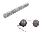 КОЛЕДНИ ИГРАЧКИ ЗА ЕЛХА ТОПКИ Ф3СМ. 12БР. В ТУБУС СИВО