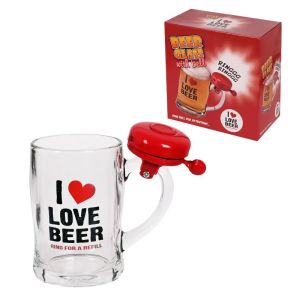 Халба със звънец " I Love Beer "